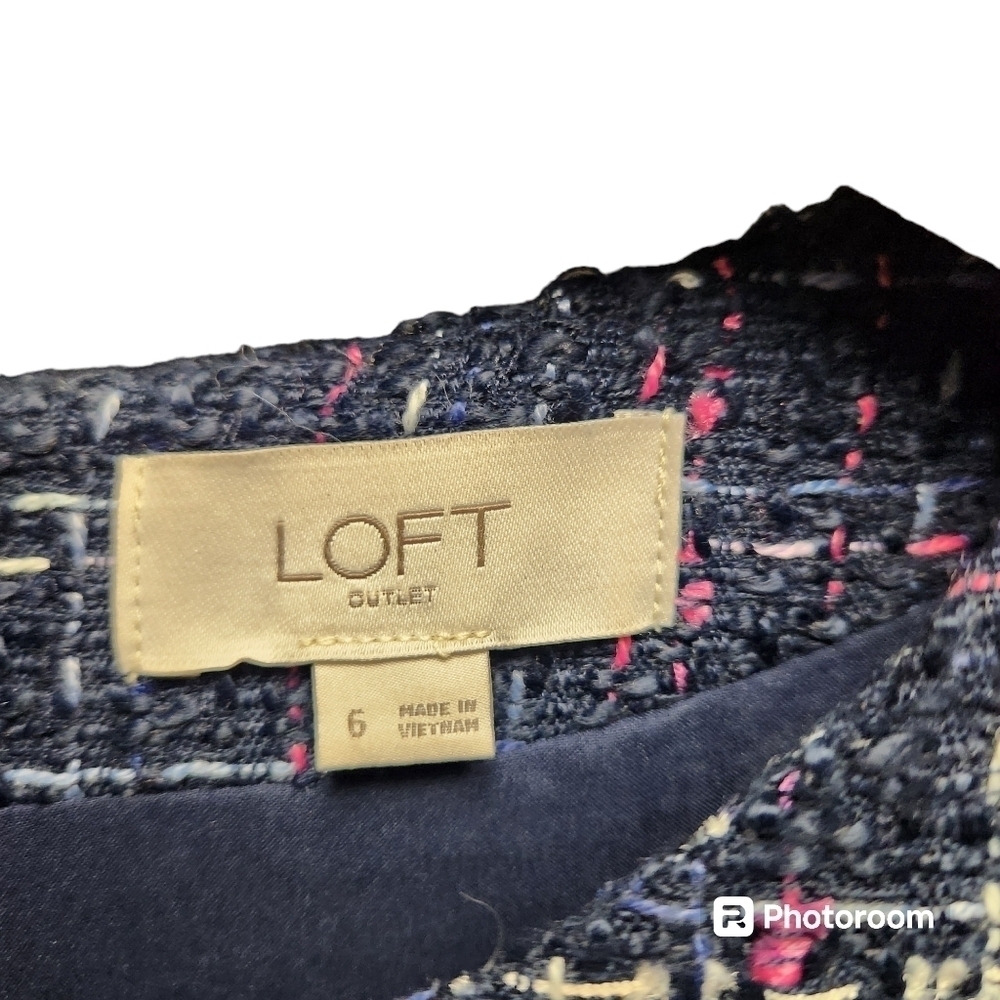 LOFT OUTLET Navy Tweed Shift Dress Sz. 6 - Picture 5 of 7